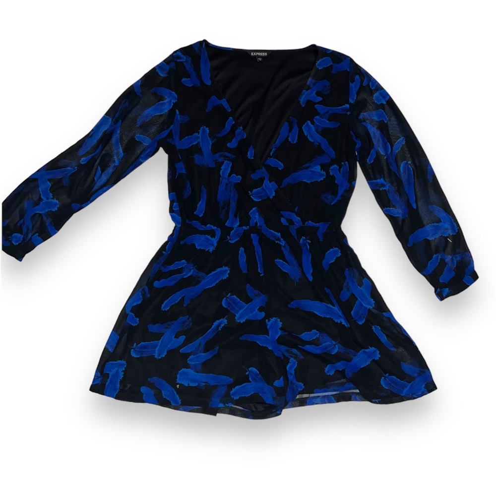 Express Black With Blue Pattern Romper Size Large - image 2
